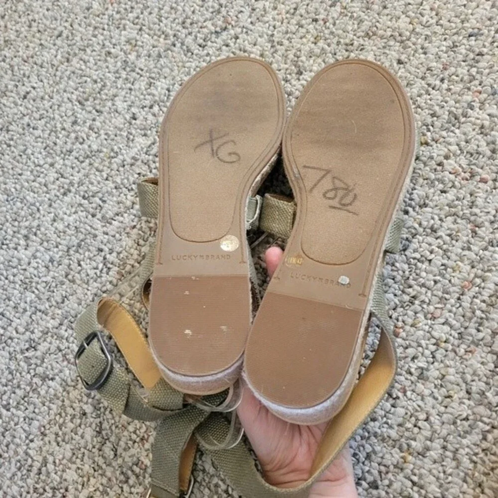 Lucky Brand Wensdei Canvas Wedge Sandals Valley Sage Green Size 10